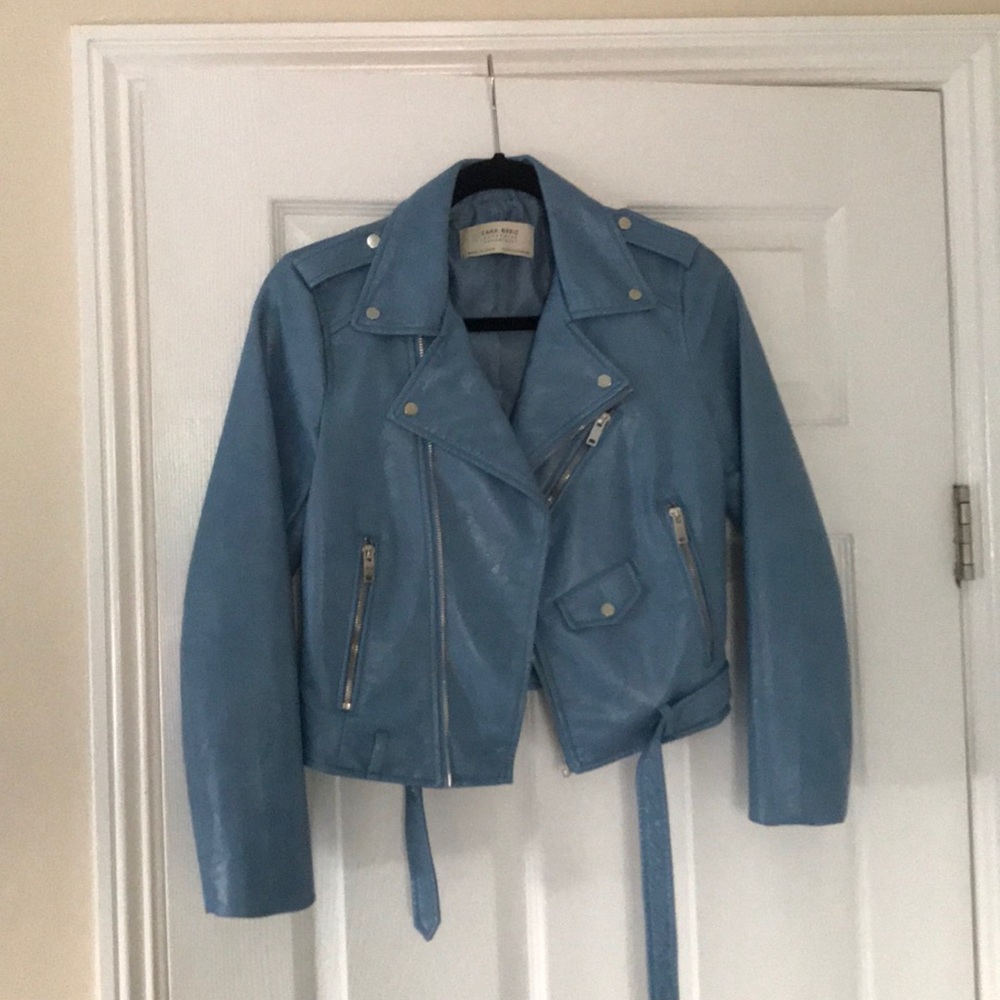 Zara Blue Leather Jacket
